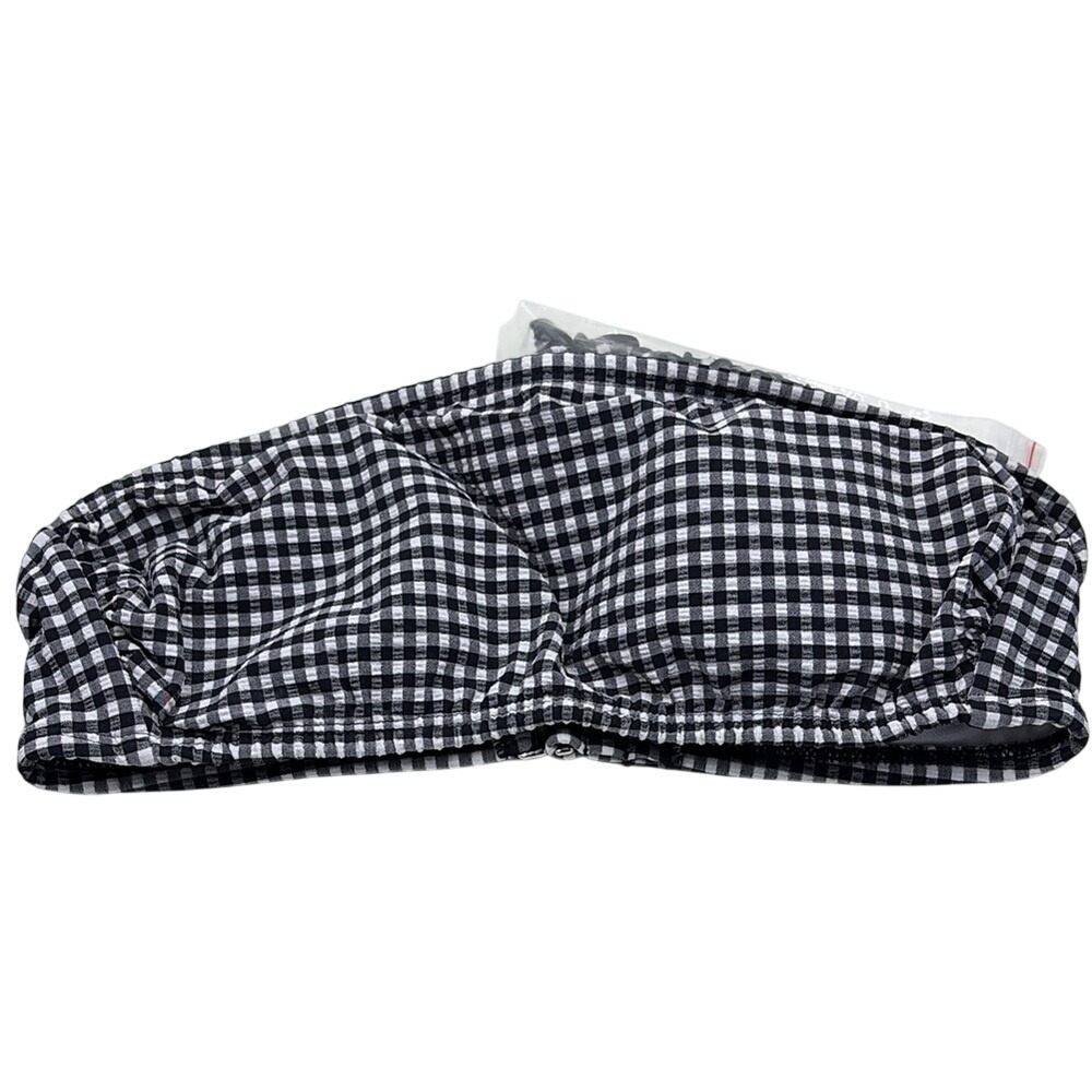 Salt + Cove Textured Checkered Bandeau Bikini Top Black White Juniors small NWOT